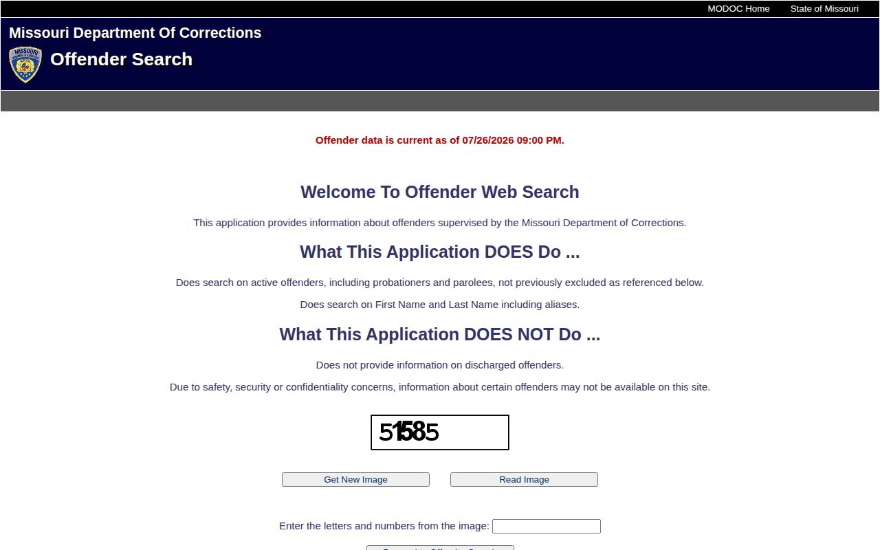 Missouri active offender search for Clark County prison release status